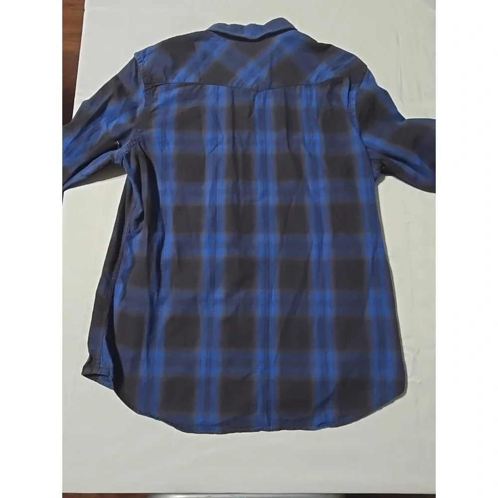 American Eagle Large Button-Down Long Sleeve Casual Shirt Gray Blue Plaid - Picture 6 of 7